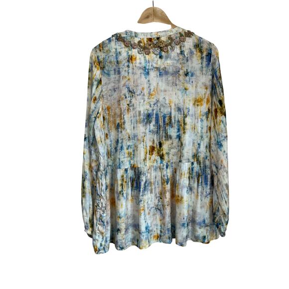 Soft Surroundings Embellished Peasant Top M Boho Floral Tunic Sparkle Beaded - Picture 2 of 10